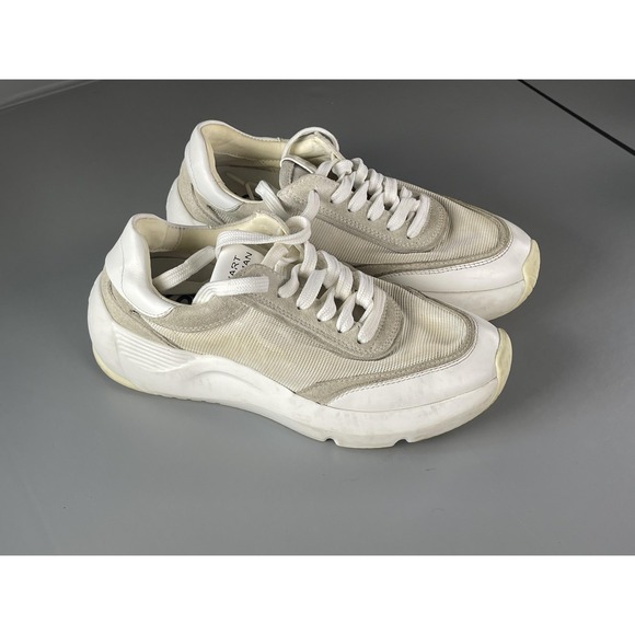 Stuart Weitzman Glide Lace Up Shoes Womens Size 6 White Leather Mesh Sneakers - Picture 1 of 11